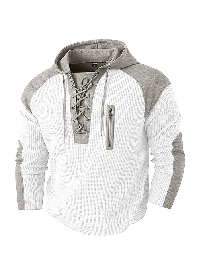 Everett | Men's Waffle Knit Hoodie Sweatshirt with Lace-Up Neck