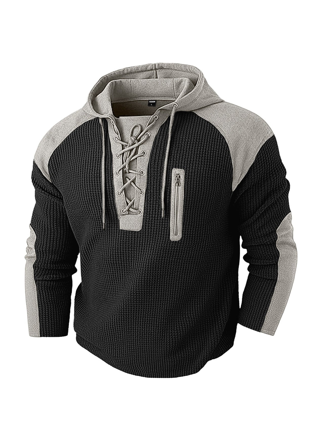 Everett | Men's Waffle Knit Hoodie Sweatshirt with Lace-Up Neck