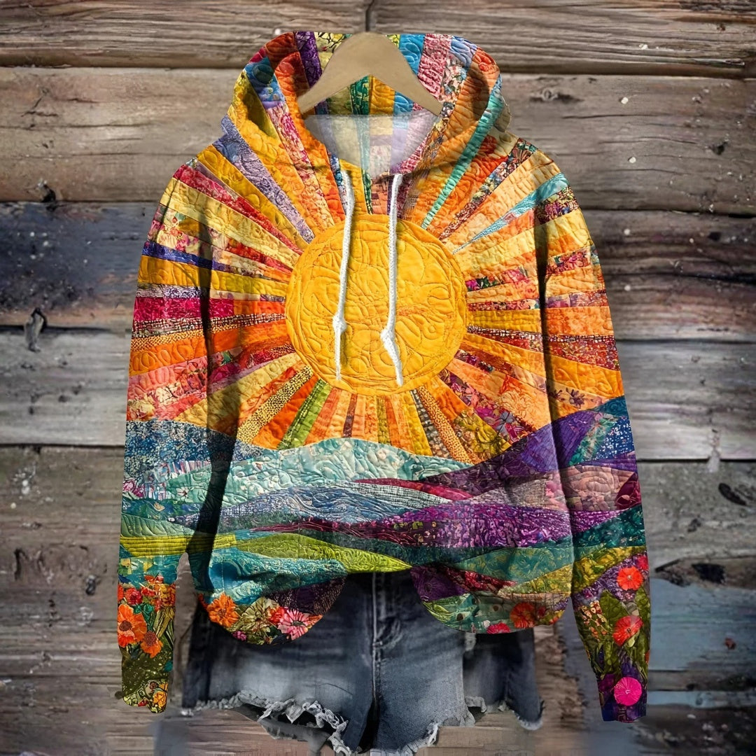 Evi | Hoodie Dames met Patchwork Print Capuchon Trui