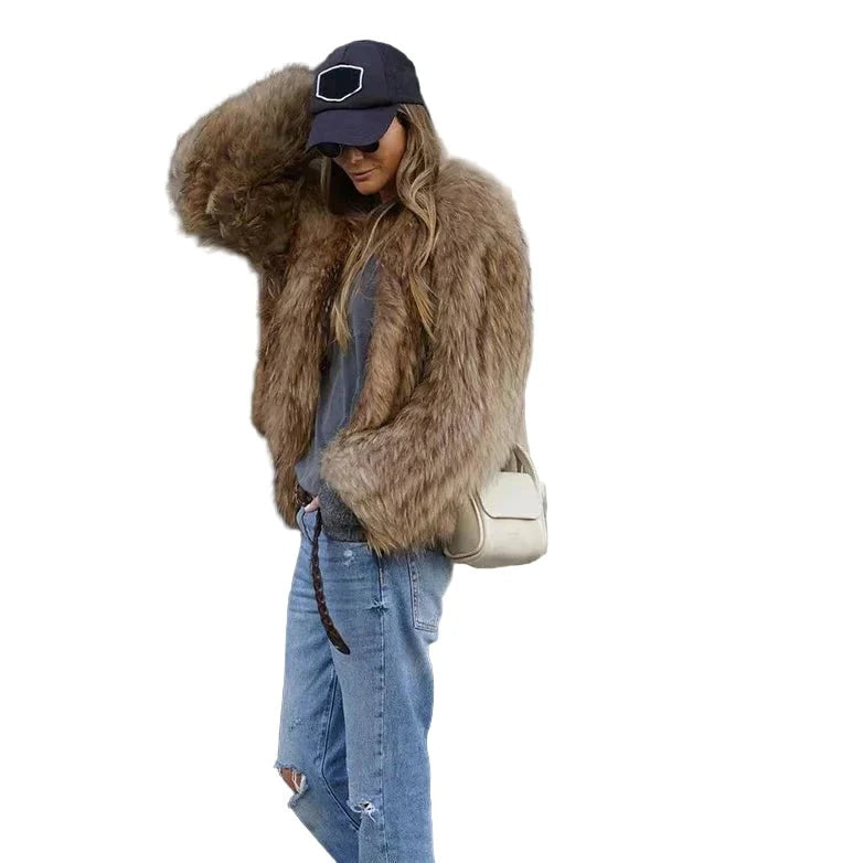Evi | Korte Nepbont Jas Dames Fluffy Oversized