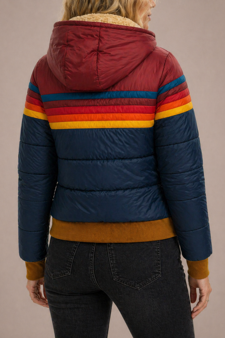 Femke | Gewatteerde Jas met Capuchon Dames Retro Gestreept
