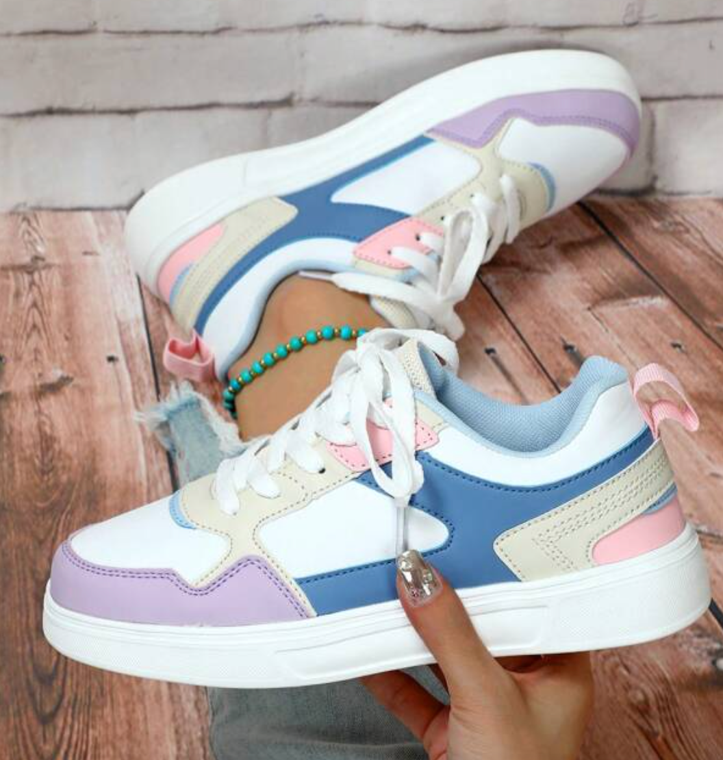 Femke | Sneakers Dames Platform Veters Colorblock