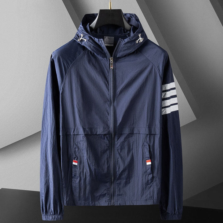 Finnegan | Men's Lightweight Zip Up Jacket with Hood Striped Sleeve