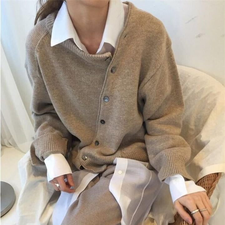 Fleur | Gebreide Cardigan van Kasjmier Dames Ronde Hals Knoopsluiting