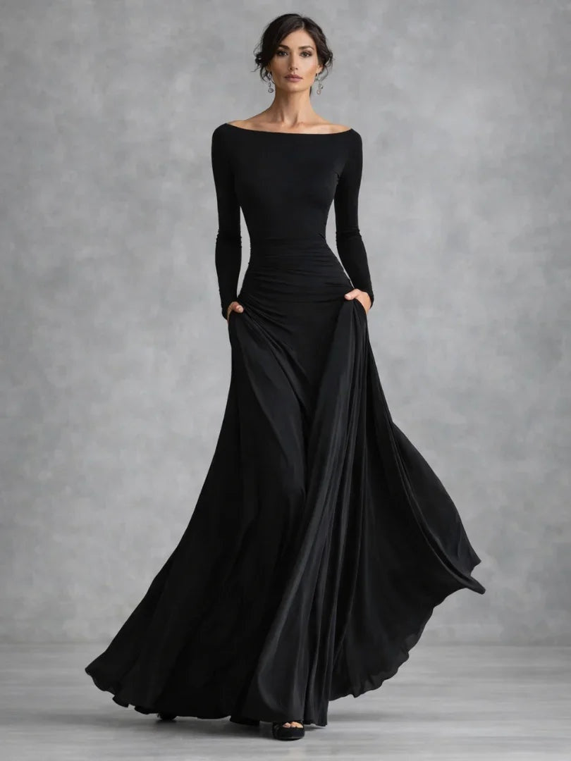 Fleur | Maxi Jurk met Lange Mouwen Avondjurken Dames Bootneck
