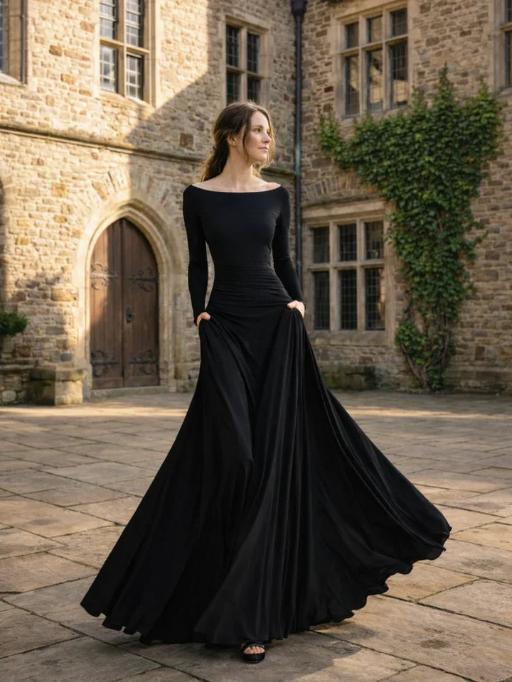 Fleur | Maxi Jurk met Lange Mouwen Avondjurken Dames Bootneck