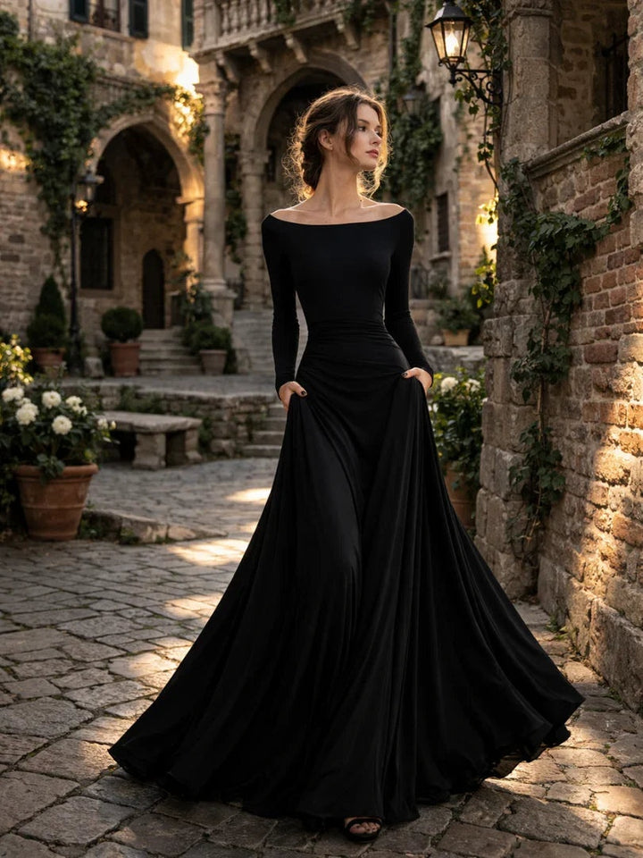 Fleur | Maxi Jurk met Lange Mouwen Avondjurken Dames Bootneck