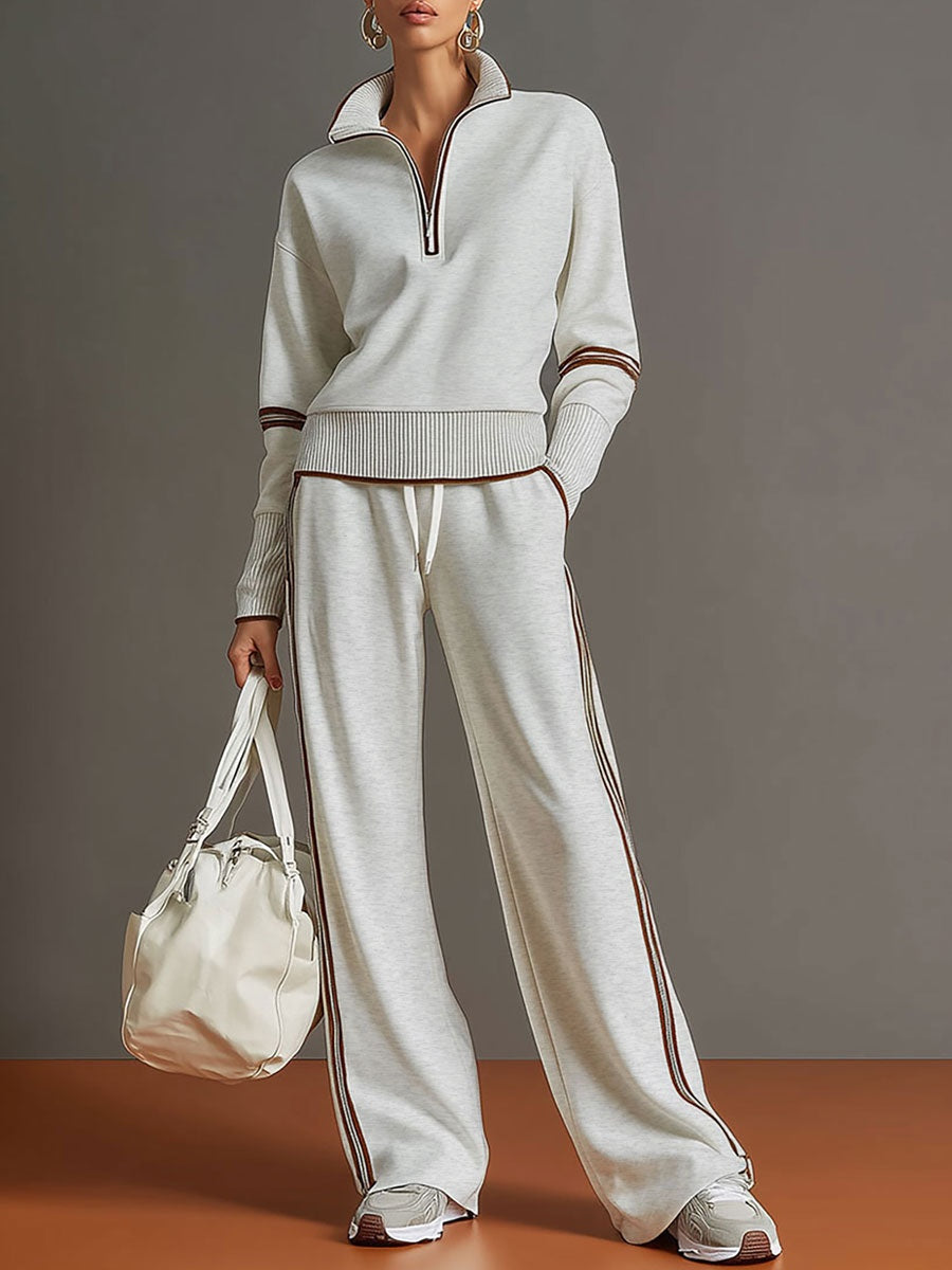 Floor | Joggingbroek Dames Wide Leg met Rits en Contrastbies