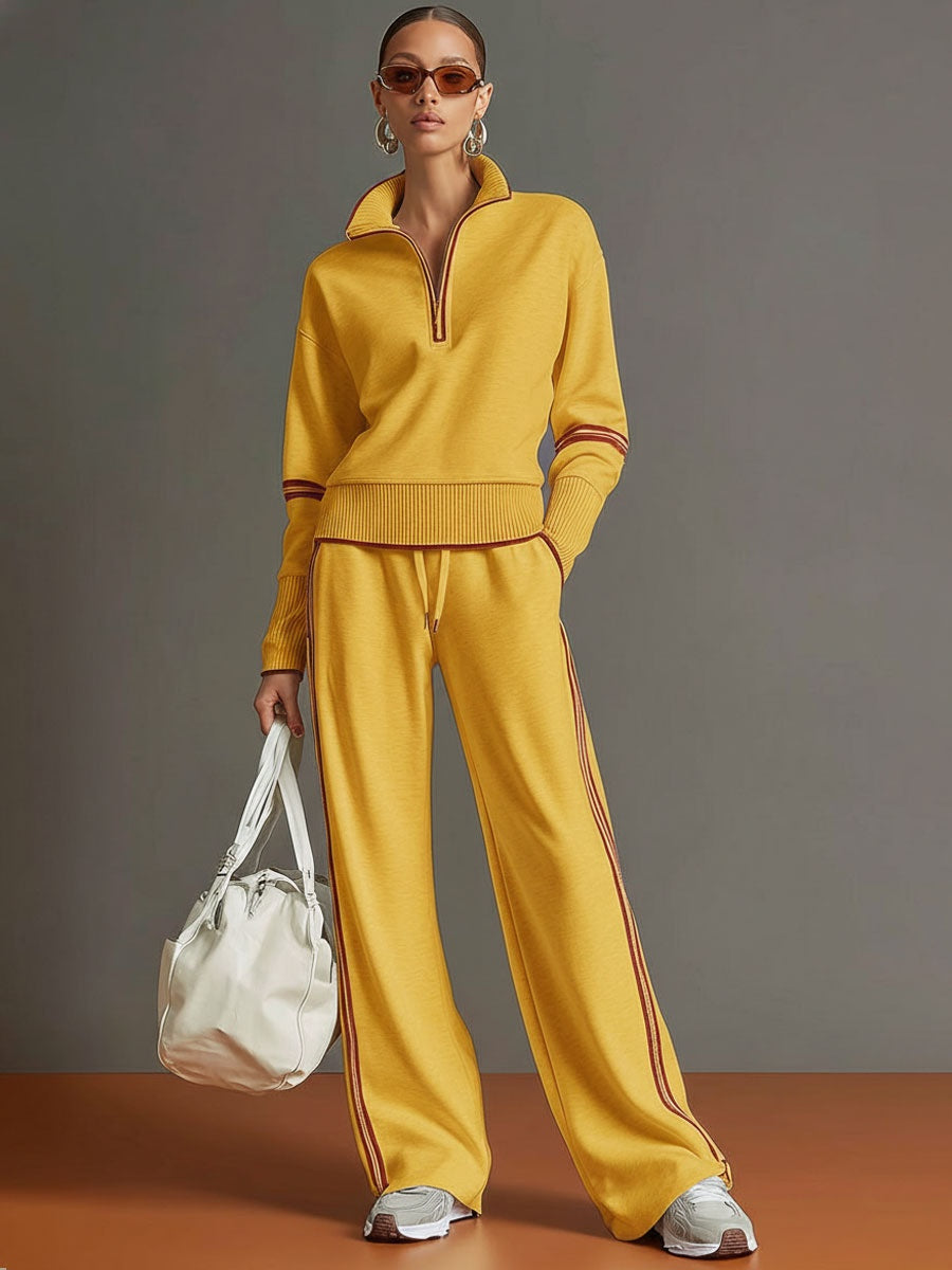 Floor | Joggingbroek Dames Wide Leg met Rits en Contrastbies