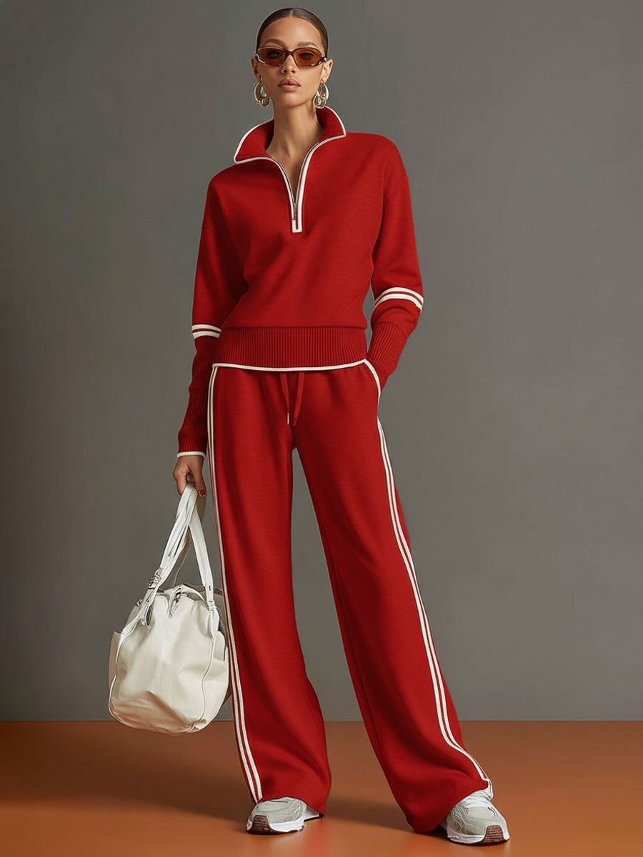 Floor | Joggingbroek Dames Wide Leg met Rits en Contrastbies