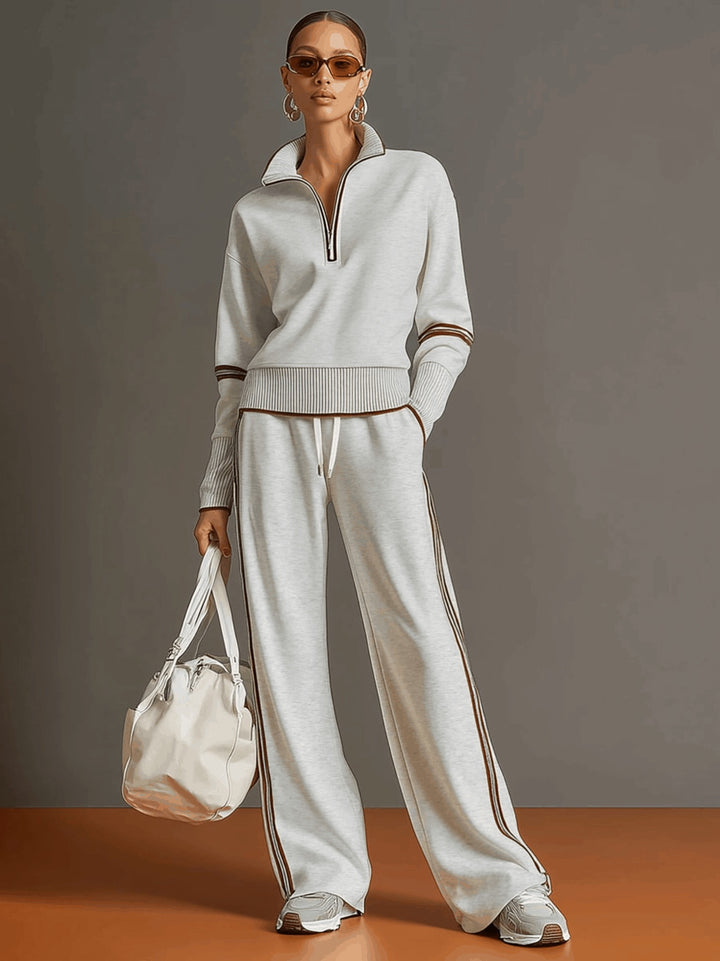 Floor | Joggingbroek Dames Wide Leg met Rits en Contrastbies
