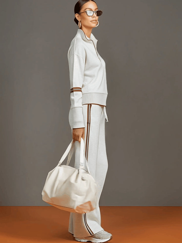 Floor | Joggingbroek Dames Wide Leg met Rits en Contrastbies