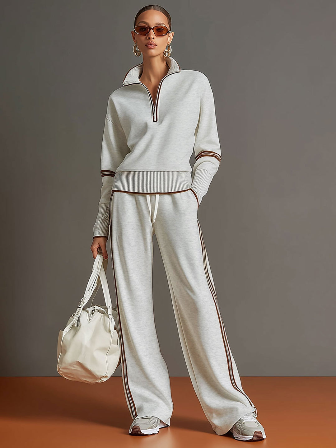 Floor | Joggingbroek Dames Wide Leg met Rits en Contrastbies