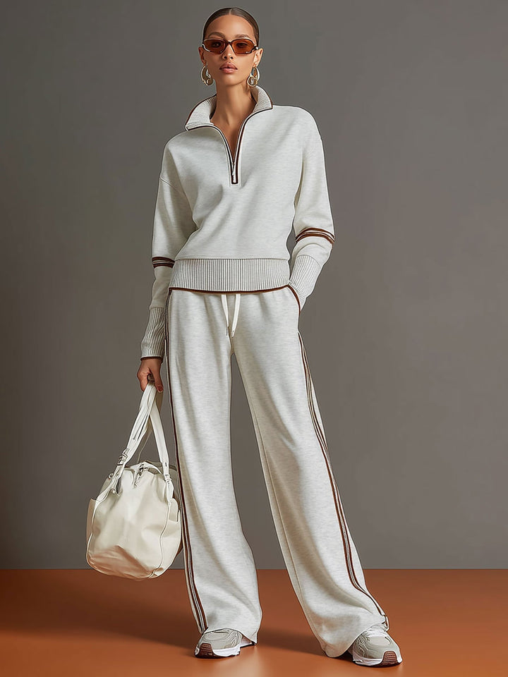 Floor | Joggingbroek Dames Wide Leg met Rits en Contrastbies
