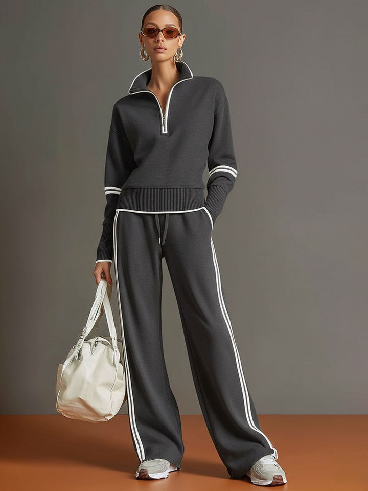 Floor | Joggingbroek Dames Wide Leg met Rits en Contrastbies