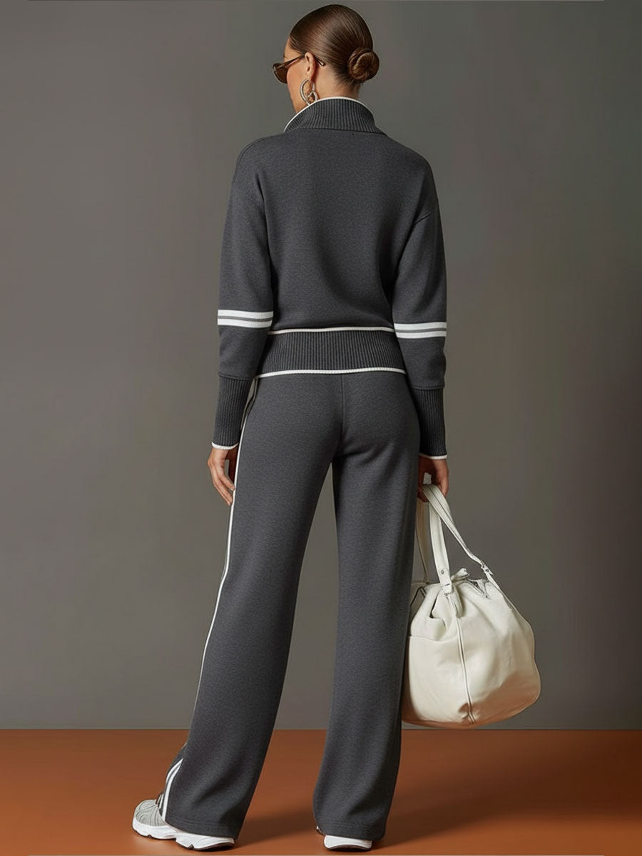 Floor | Joggingbroek Dames Wide Leg met Rits en Contrastbies