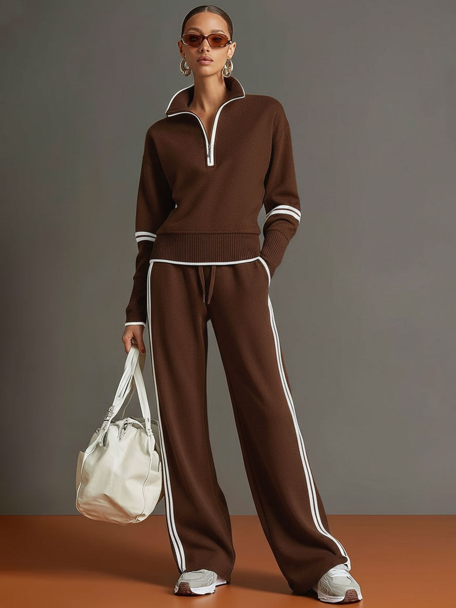 Floor | Joggingbroek Dames Wide Leg met Rits en Contrastbies