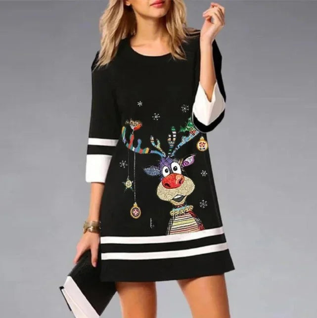 Florence | Women's Christmas Party Dress with Sequin Reindeer