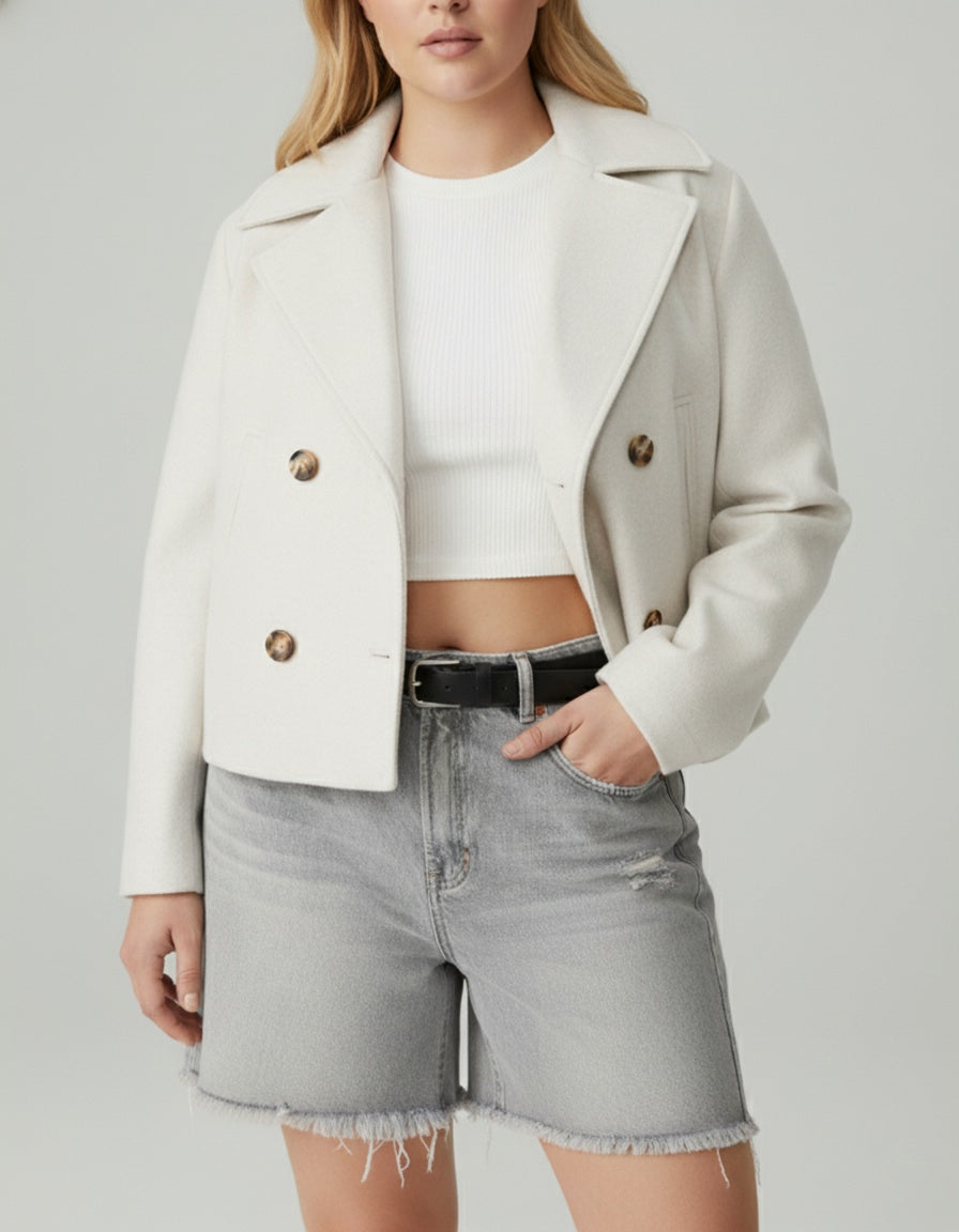 Florence | Women's Cropped Wool-Look Peacoat Double-Breasted