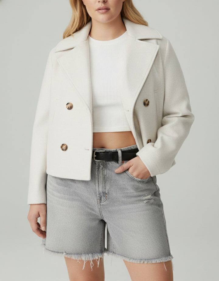 Florence | Women's Cropped Wool-Look Peacoat Double-Breasted