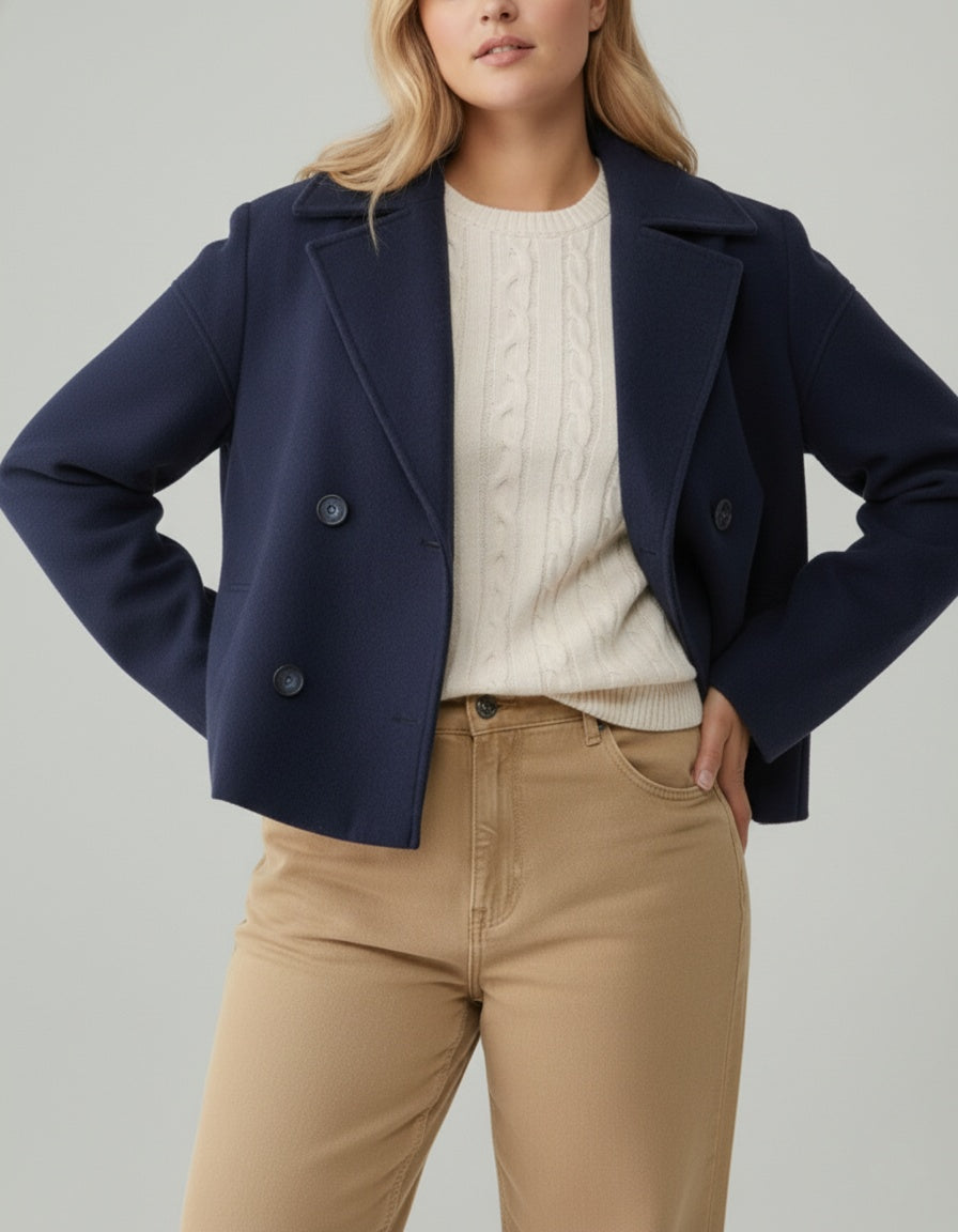 Florence | Women's Cropped Wool-Look Peacoat Double-Breasted