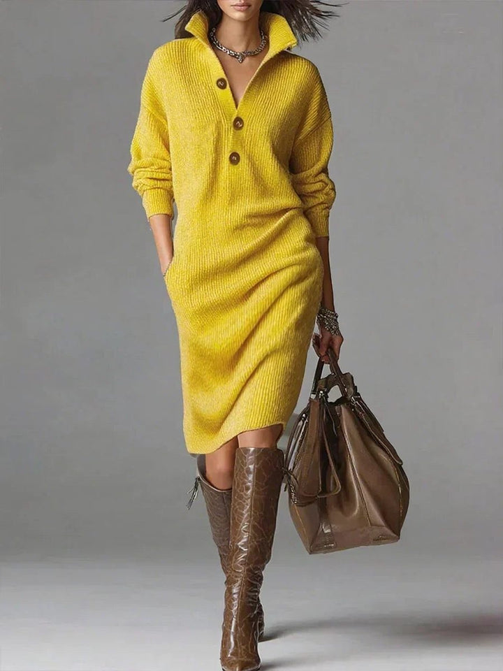 Florence | Women's Long Sleeve Knit Sweater Dress with Buttons