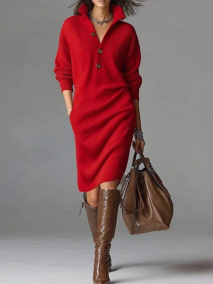 Florence | Women's Long Sleeve Knit Sweater Dress with Buttons