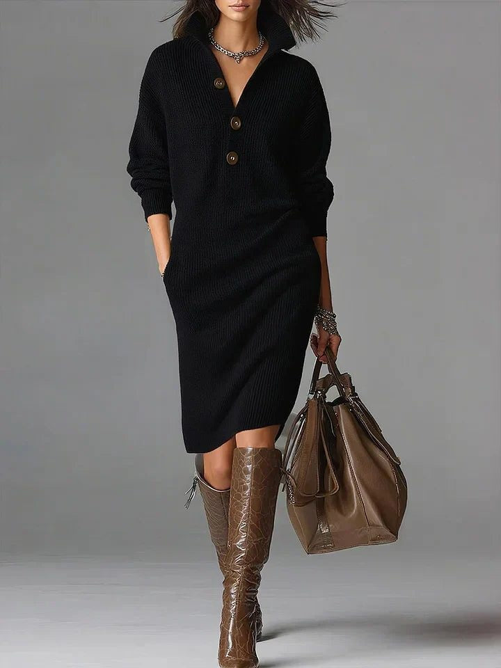 Florence | Women's Long Sleeve Knit Sweater Dress with Buttons