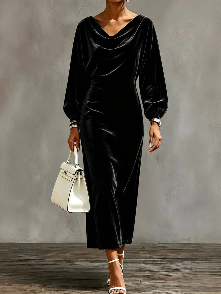 Florence | Women's Velvet Long Sleeve Dress with Cowl Neck