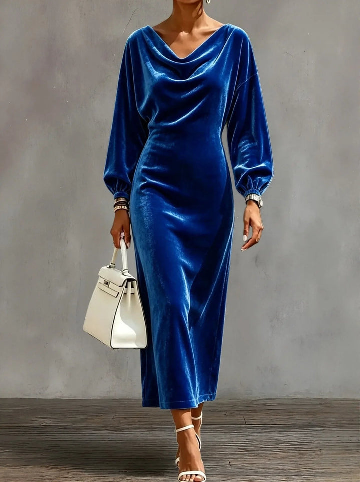 Florence | Women's Velvet Long Sleeve Dress with Cowl Neck