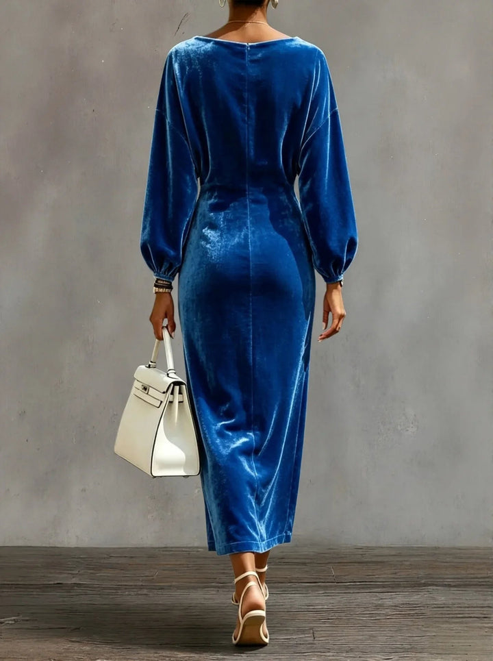 Florence | Women's Velvet Long Sleeve Dress with Cowl Neck