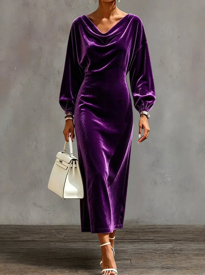 Florence | Women's Velvet Long Sleeve Dress with Cowl Neck