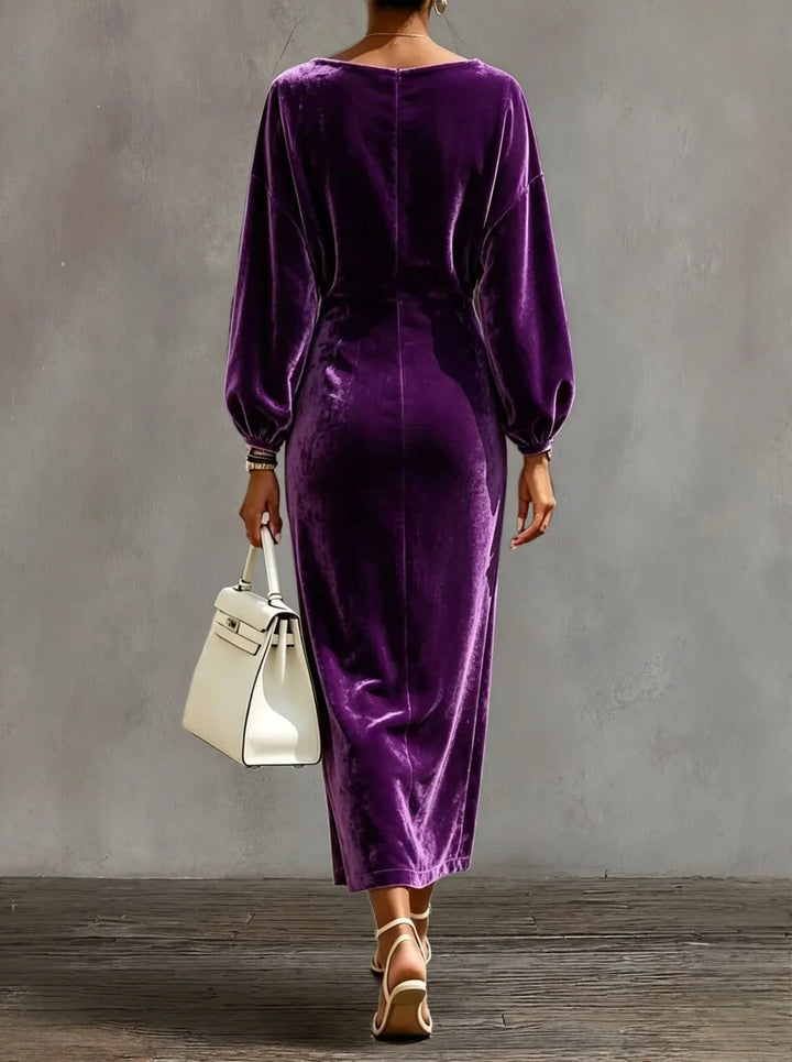Florence | Women's Velvet Long Sleeve Dress with Cowl Neck