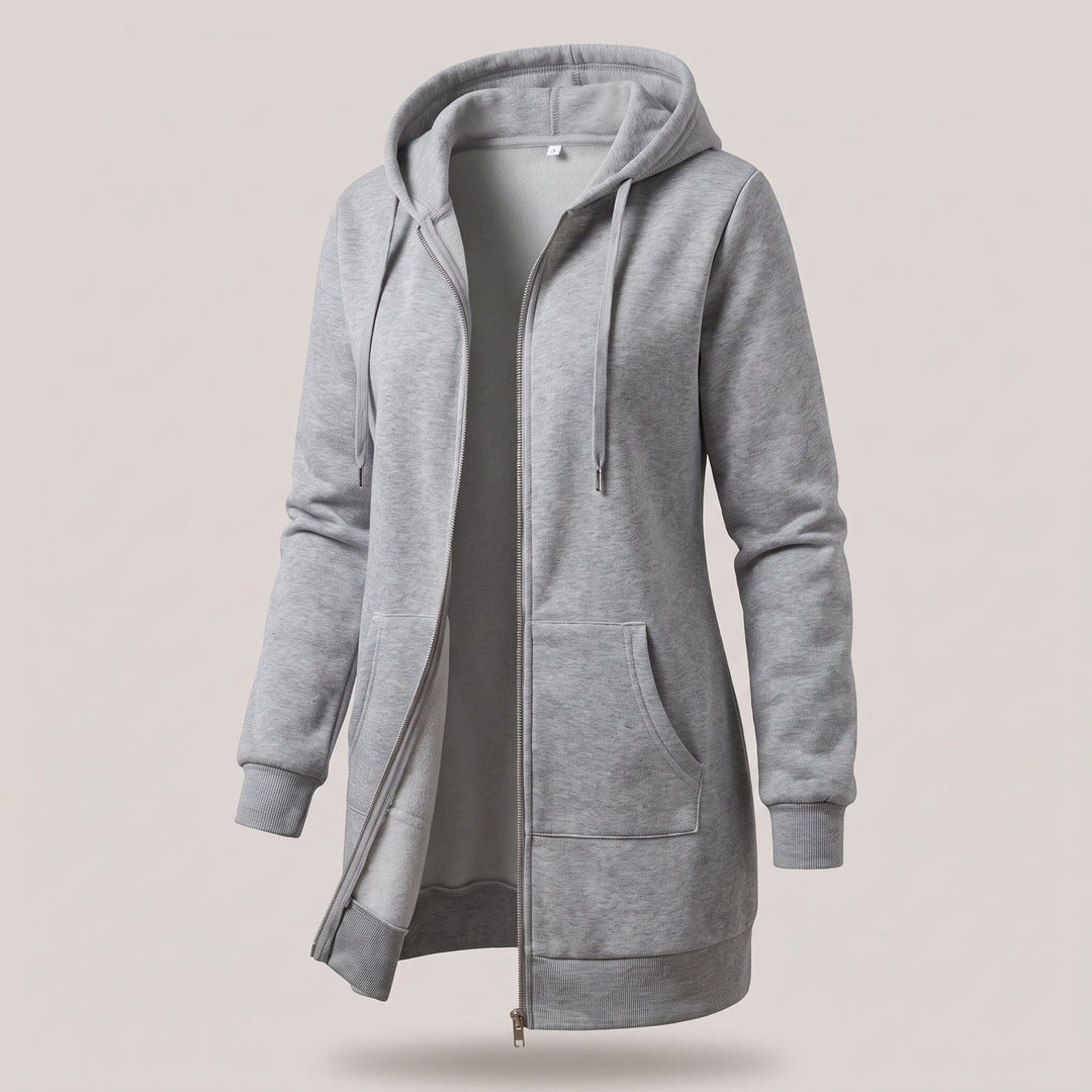 Genevieve | Women's Long Zip Up Hoodie with Fleece Lining