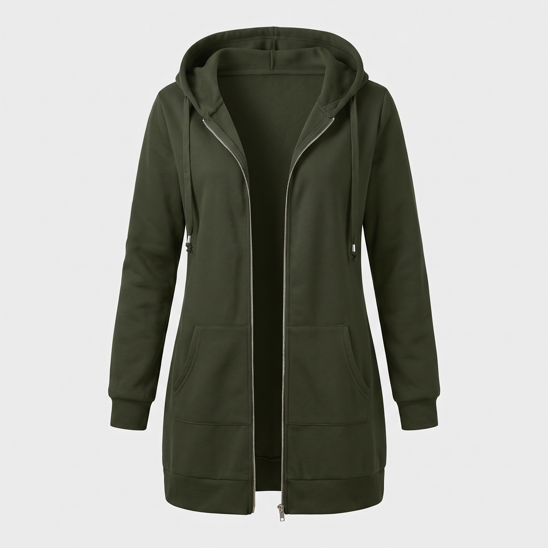 Genevieve | Women's Long Zip Up Hoodie with Fleece Lining