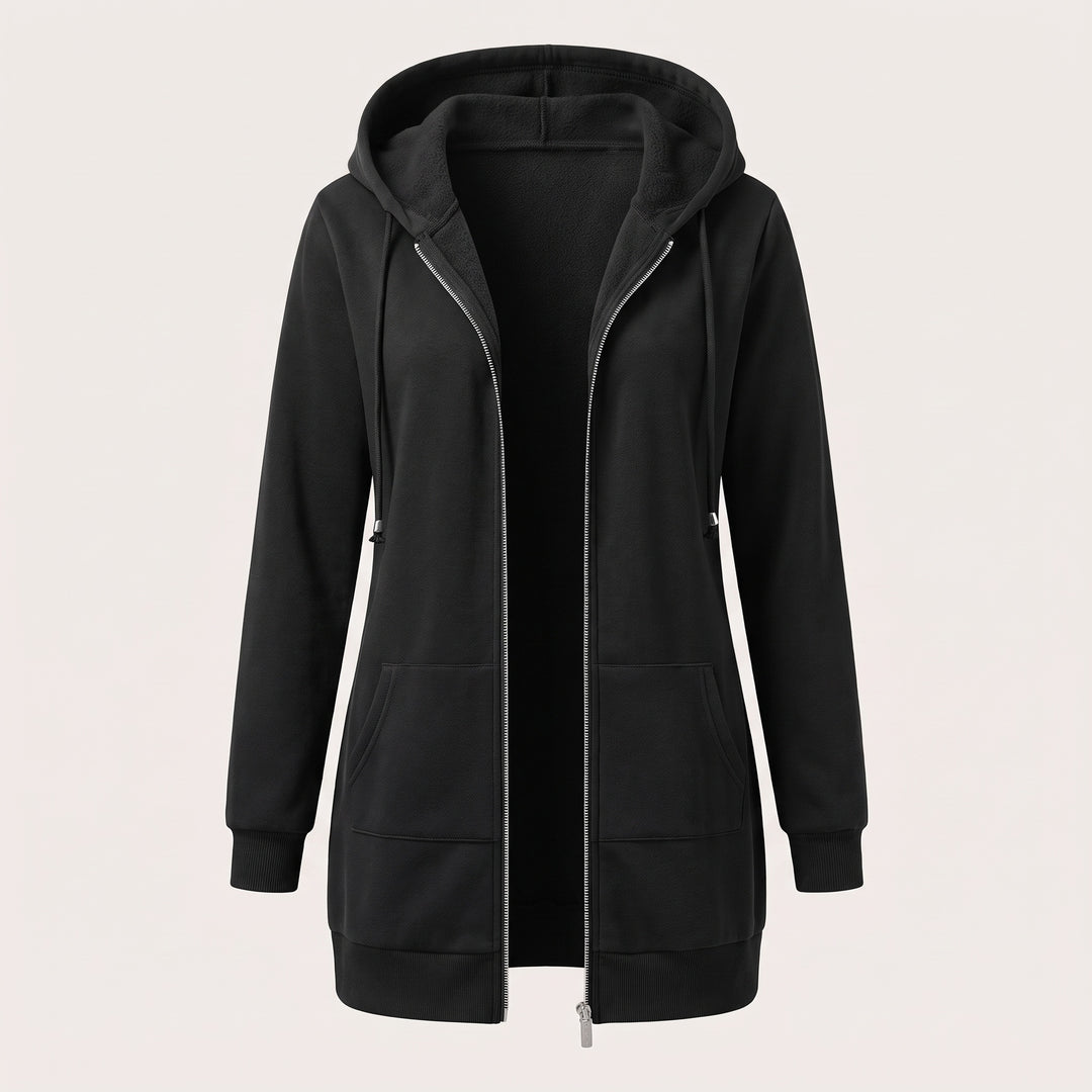 Genevieve | Women's Long Zip Up Hoodie with Fleece Lining