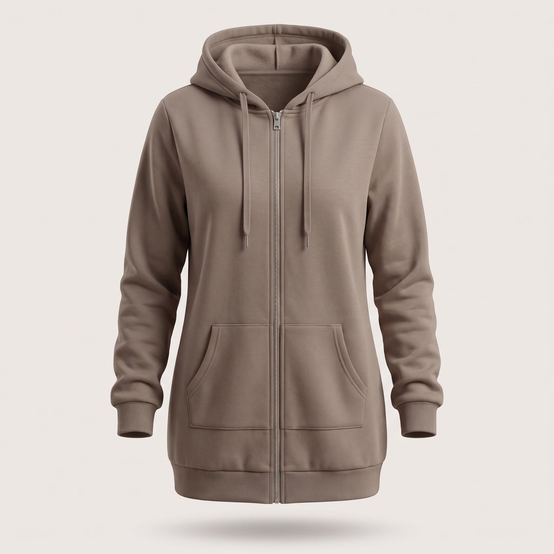 Genevieve | Women's Long Zip Up Hoodie with Fleece Lining