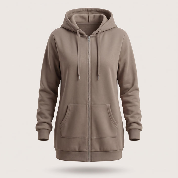 Genevieve | Women's Long Zip Up Hoodie with Fleece Lining