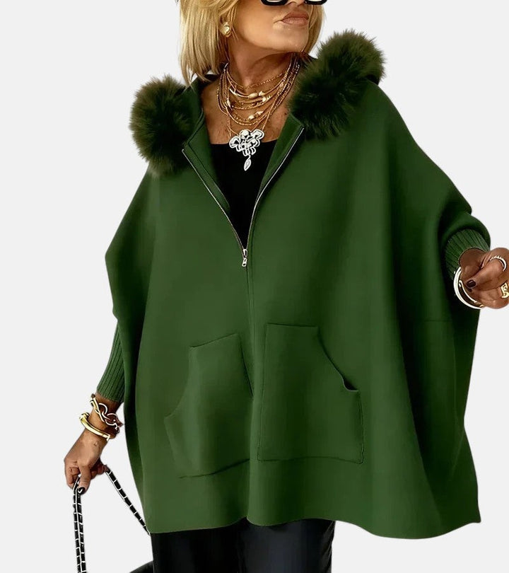 Genevieve | Women's Zipper Sweatshirt Cardigan with Fur Trim Hood