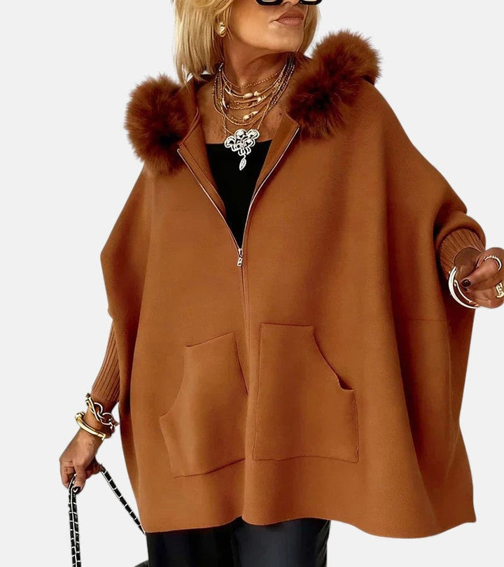 Genevieve | Women's Zipper Sweatshirt Cardigan with Fur Trim Hood