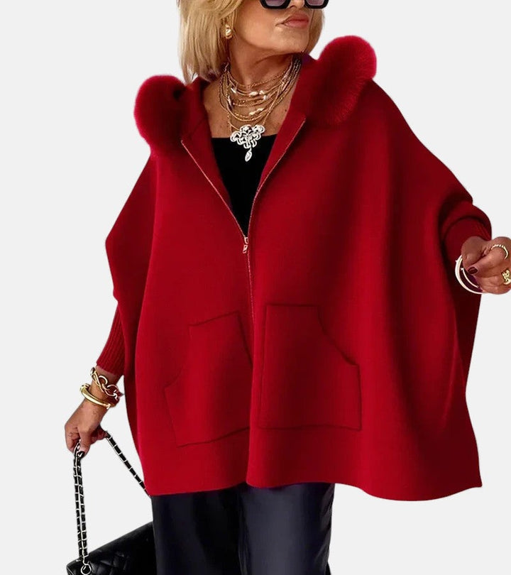 Genevieve | Women's Zipper Sweatshirt Cardigan with Fur Trim Hood