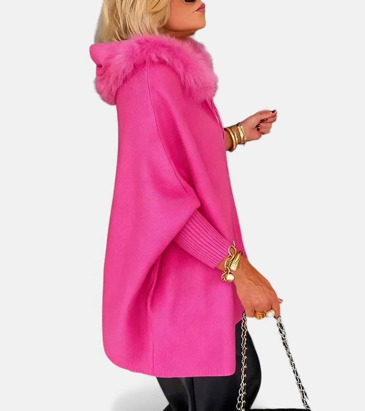 Genevieve | Women's Zipper Sweatshirt Cardigan with Fur Trim Hood