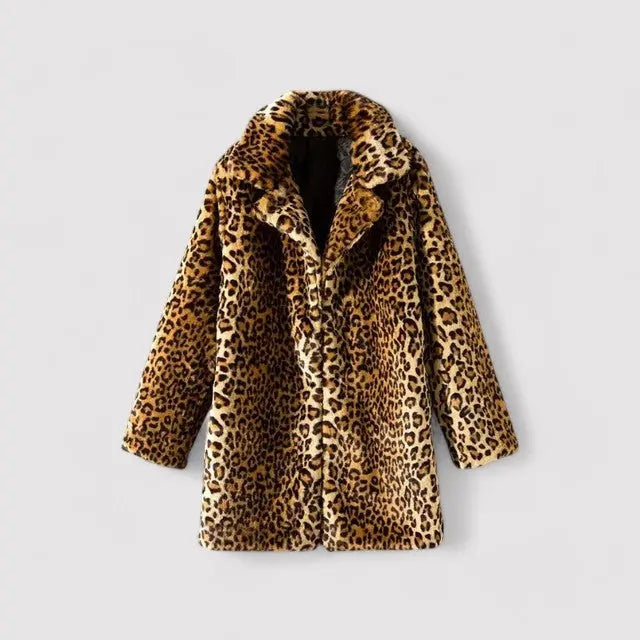 Harriet | Women's Faux Fur Winter Coat Leopard Print Notch Lapel