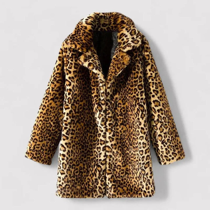 Harriet | Women's Faux Fur Winter Coat Leopard Print Notch Lapel