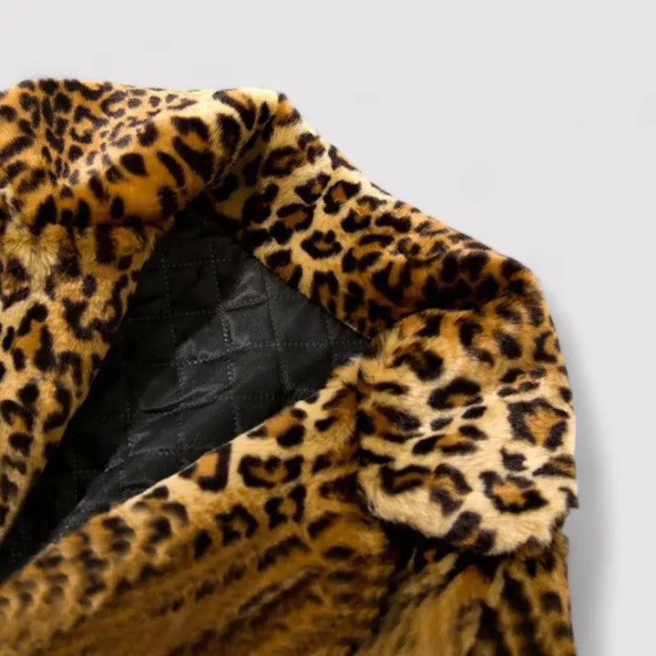 Harriet | Women's Faux Fur Winter Coat Leopard Print Notch Lapel