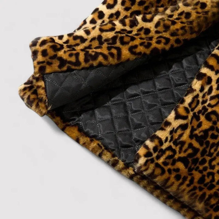 Harriet | Women's Faux Fur Winter Coat Leopard Print Notch Lapel