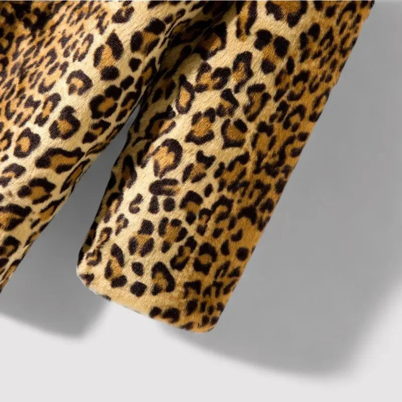 Harriet | Women's Faux Fur Winter Coat Leopard Print Notch Lapel