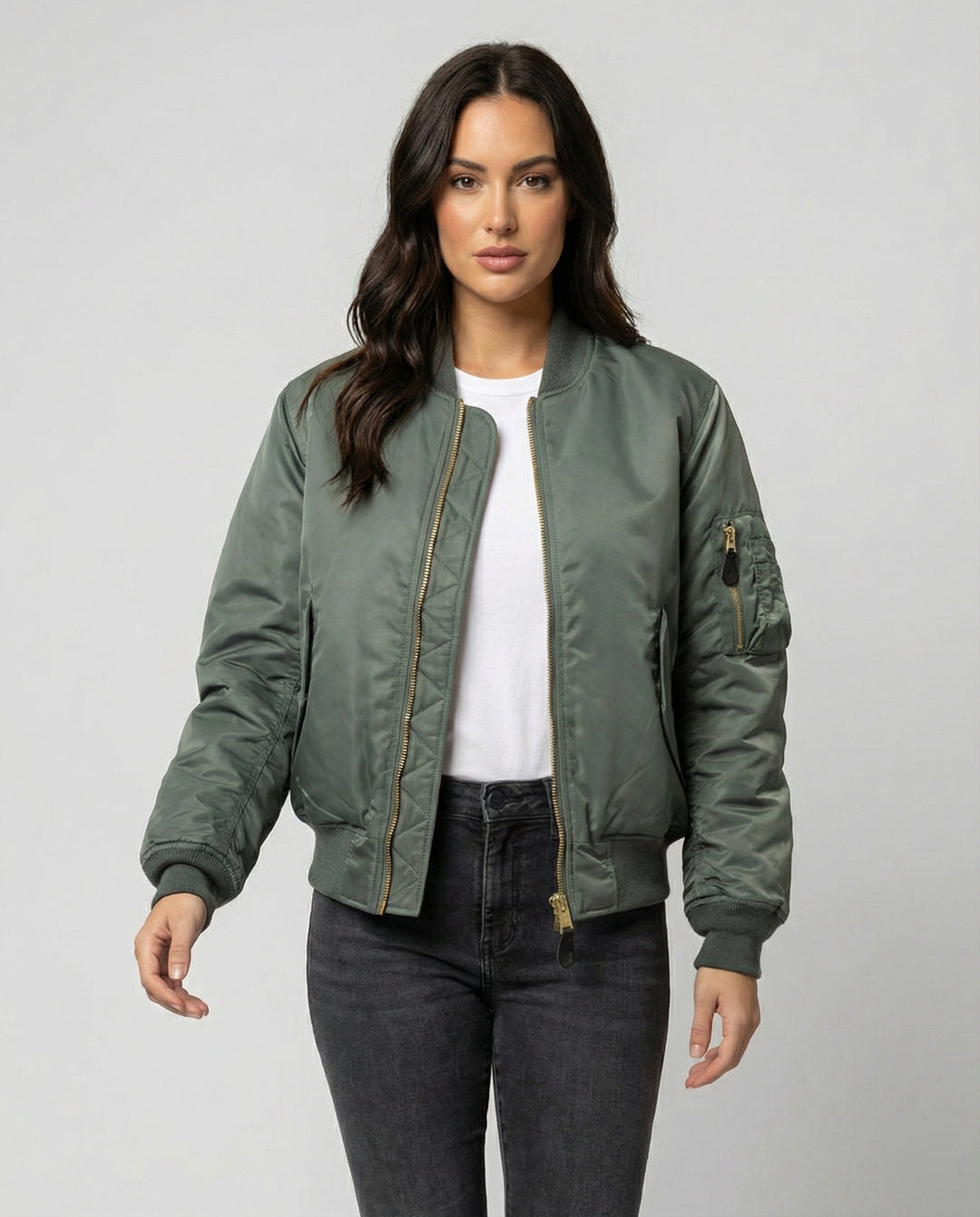 Harriet | Women's Zip Up Bomber Jacket with Sleeve Pocket