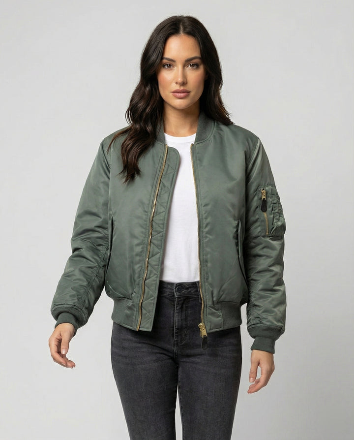 Harriet | Women's Zip Up Bomber Jacket with Sleeve Pocket