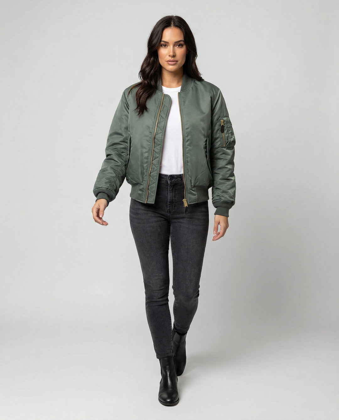Harriet | Women's Zip Up Bomber Jacket with Sleeve Pocket